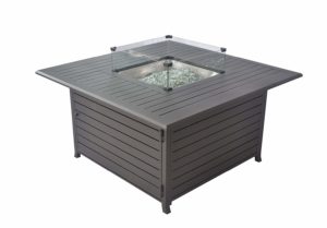 LEGACY HEATING Extruded Aluminum Fire Table with Glass Wind Guard with Cover and Table Lid, Bronze, Square